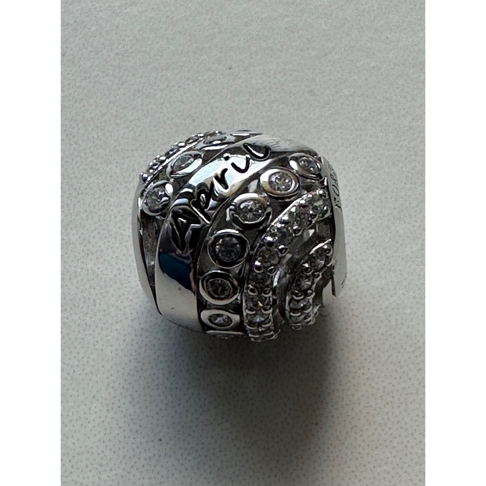 Forever Queen April Birthstone Charm S925 Sterling Silver CZ Bead Clear Silver